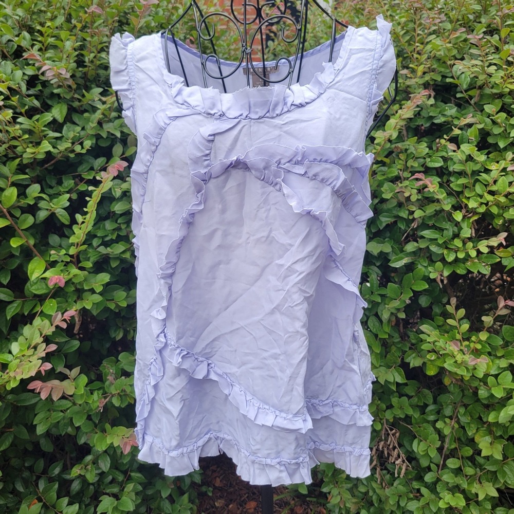 Kenar L Silk Tank Top Light Blue Purple Ruffle Tiered Sleeveless Blouse Romantic